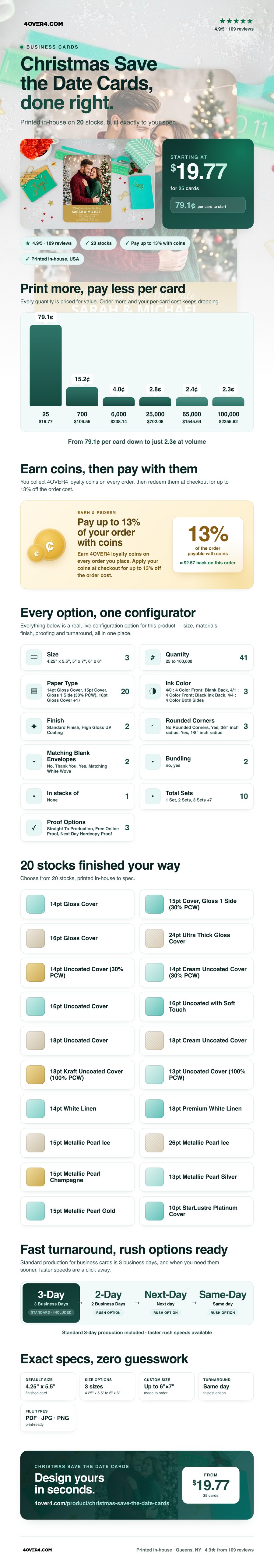 Christmas Save the Date Cards pricing infographic