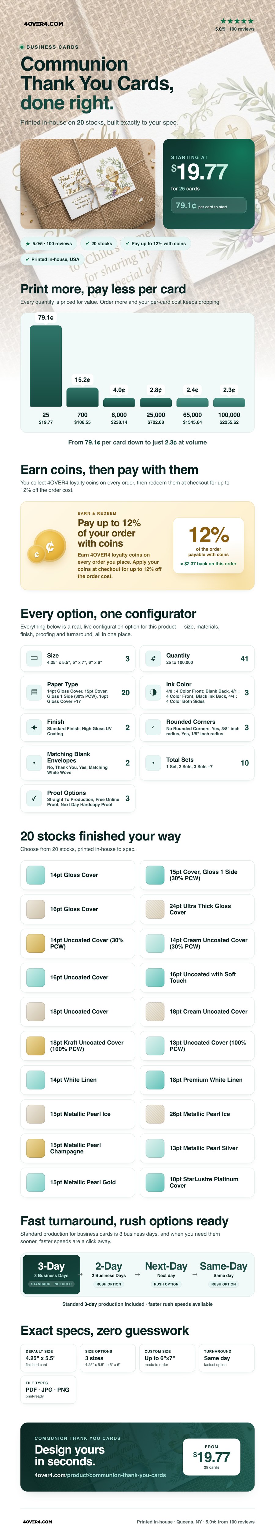 Communion Thank You Cards pricing infographic