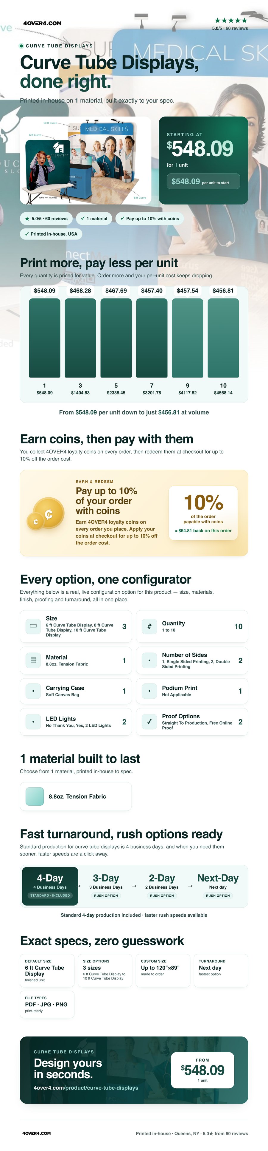 Curve Tube Displays pricing infographic