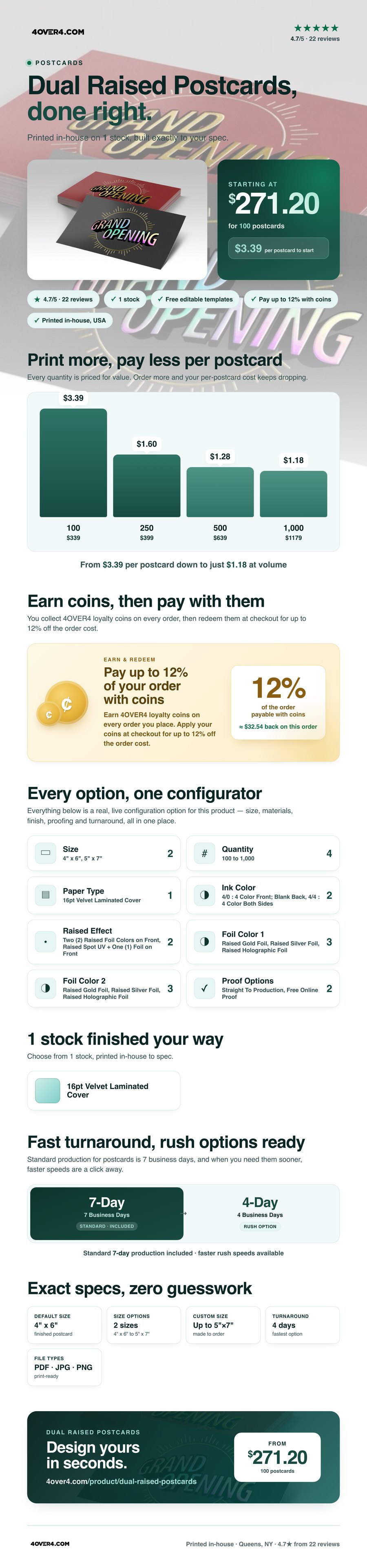 Dual Raised Postcards pricing infographic