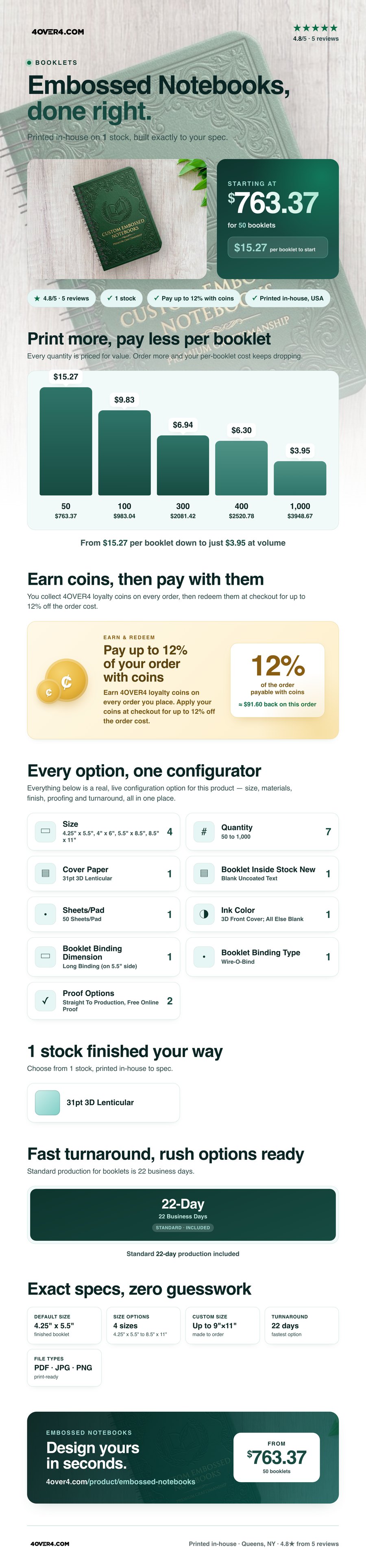 Embossed Notebooks pricing infographic