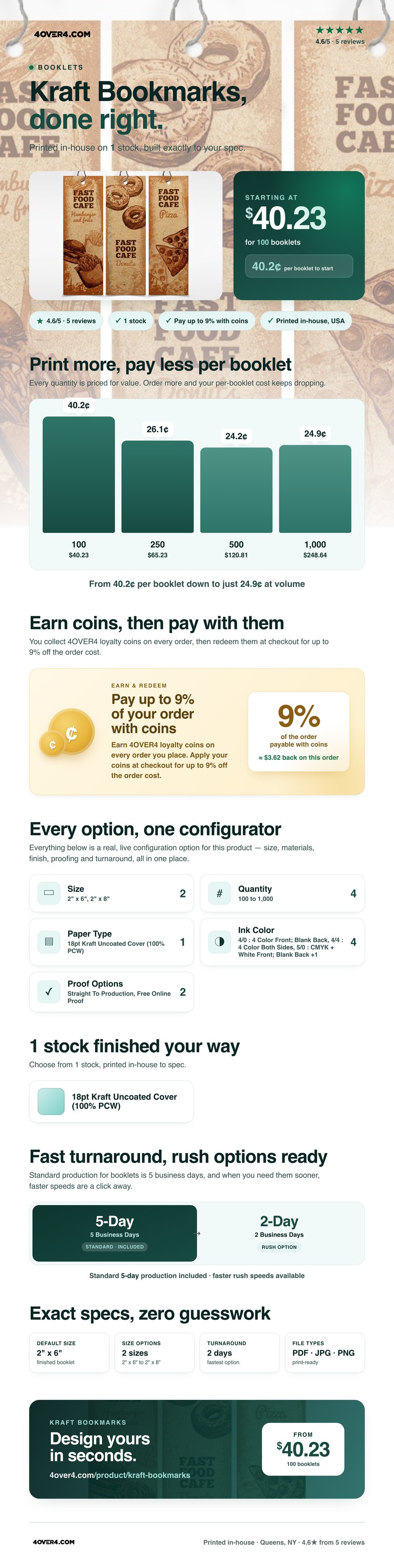 Kraft Bookmarks pricing infographic