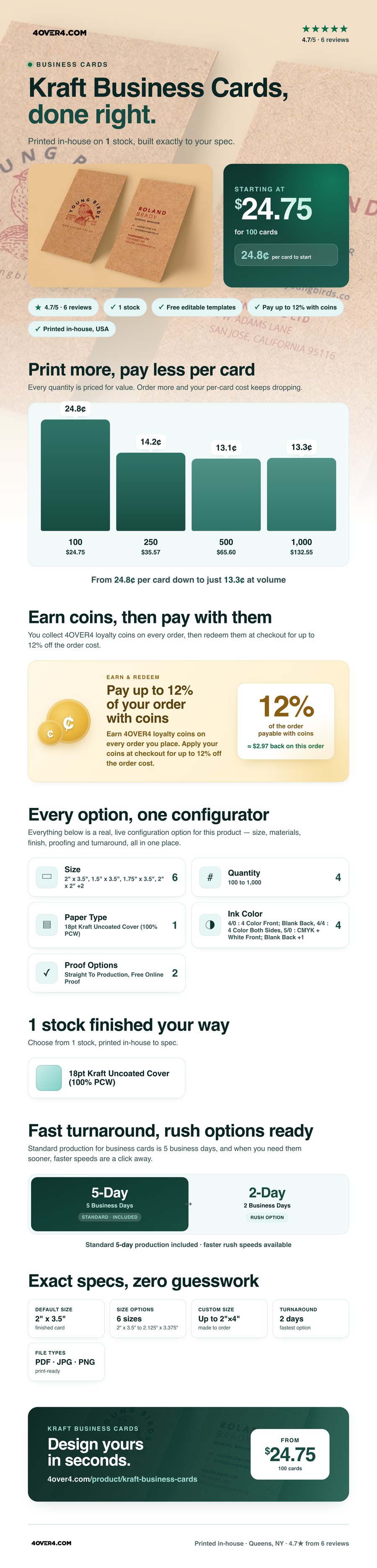 Kraft Business Cards pricing infographic