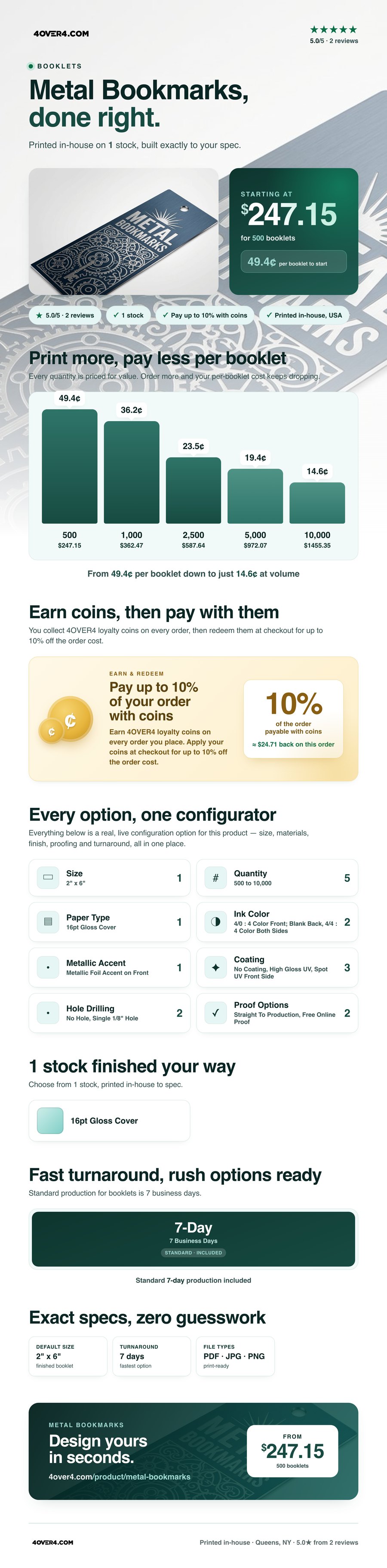 Metal Bookmarks pricing infographic