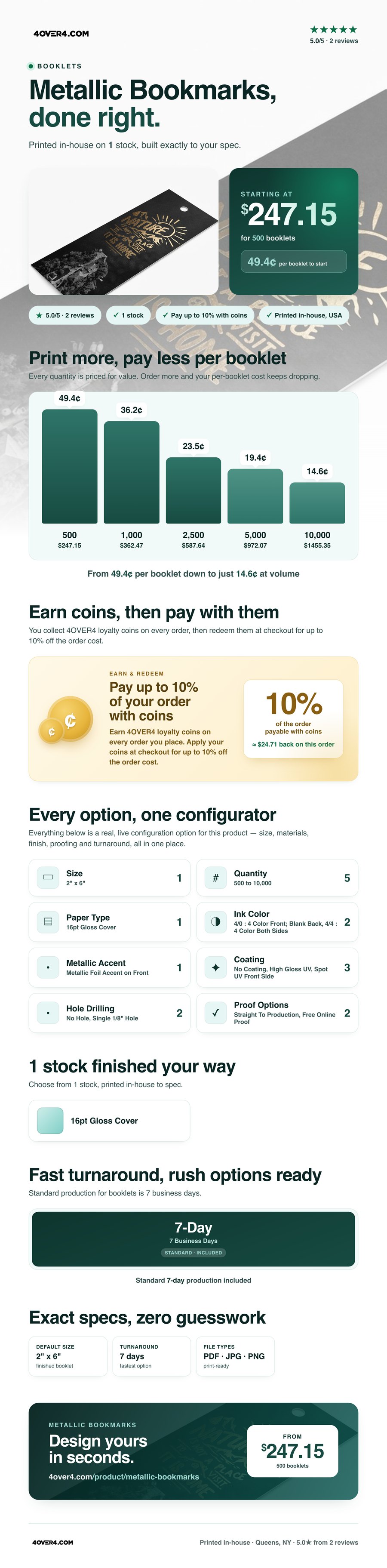 Metallic Bookmarks pricing infographic