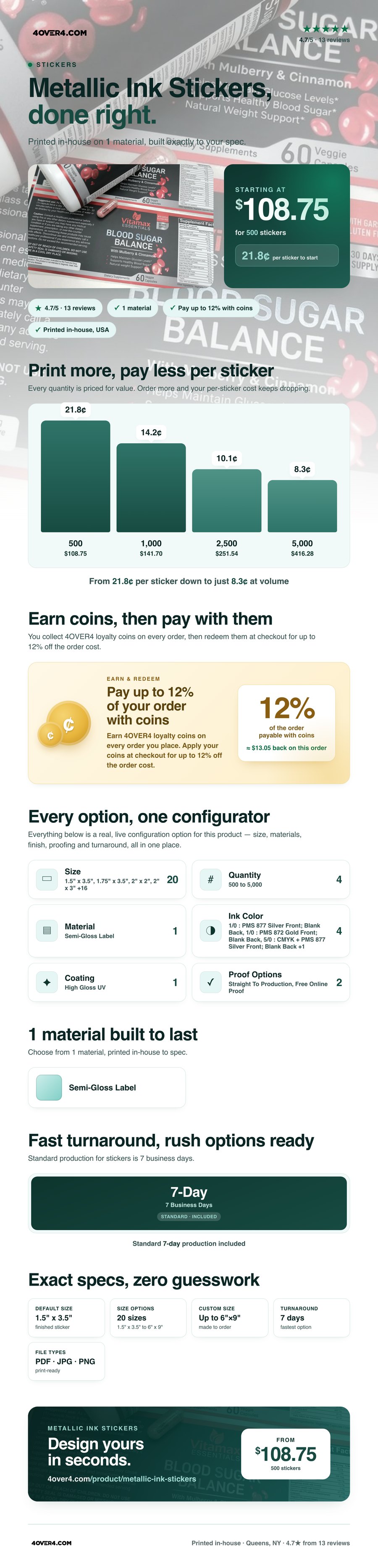 Metallic Ink Stickers pricing infographic