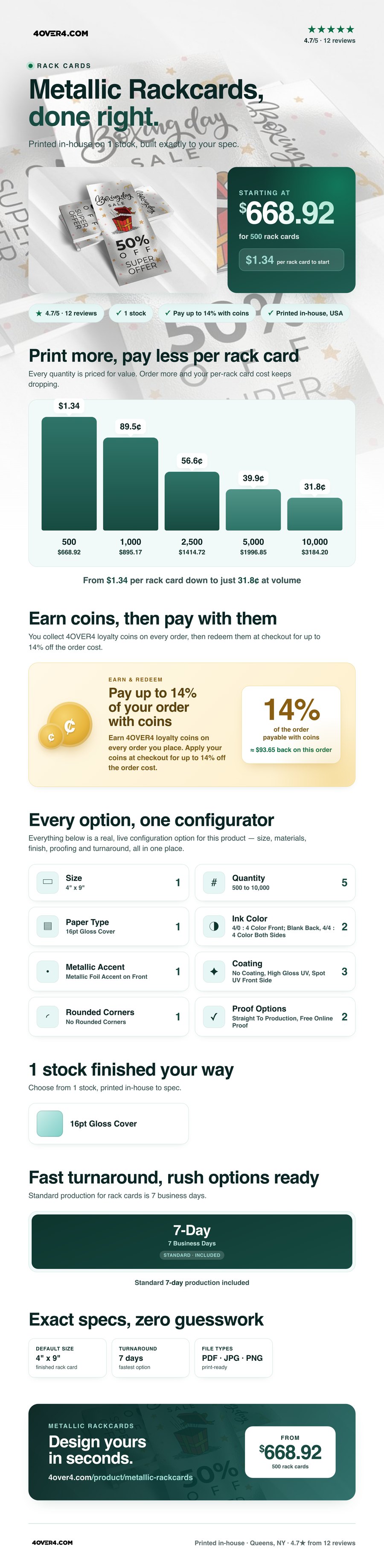 Metallic Rackcards pricing infographic