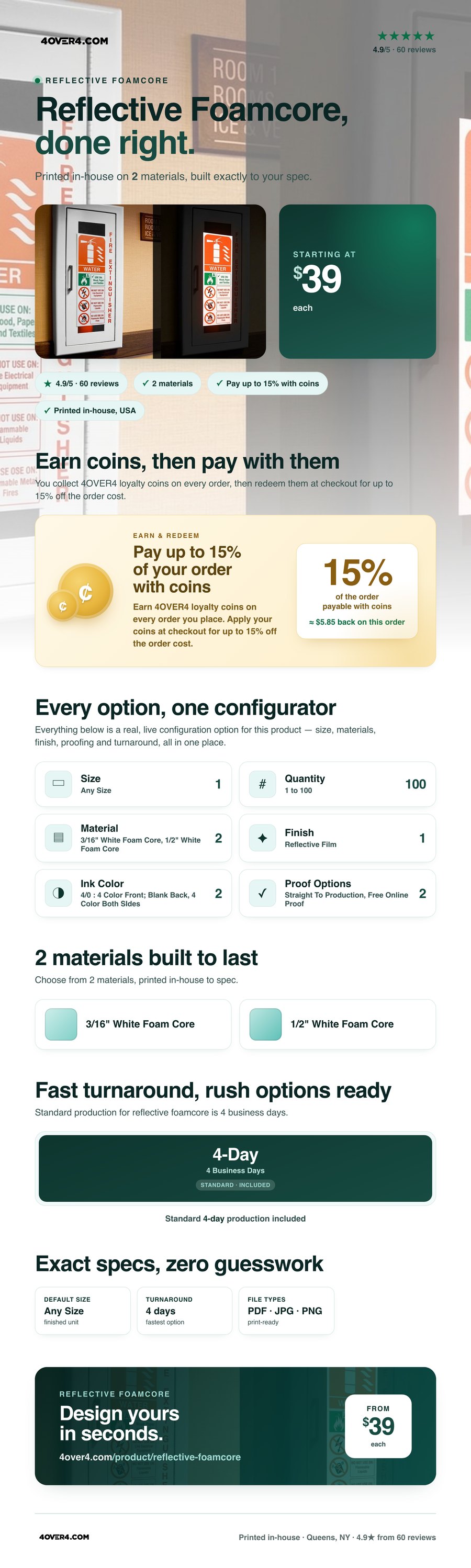 Reflective Foamcore pricing infographic