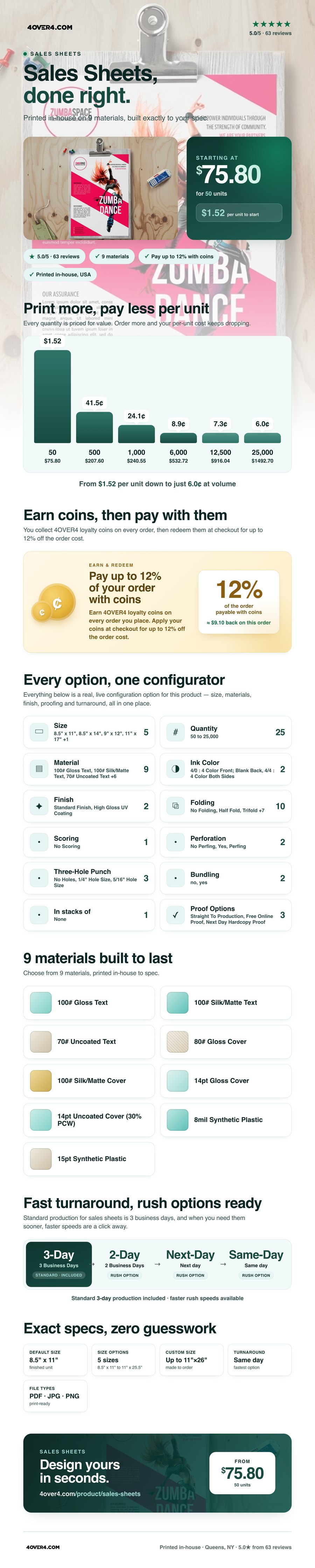 Sales Sheets pricing infographic