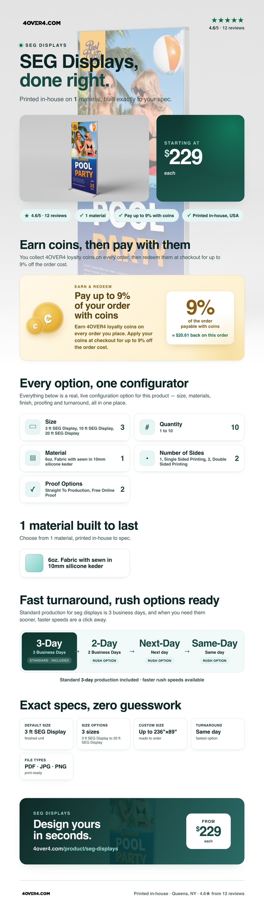SEG Displays pricing infographic