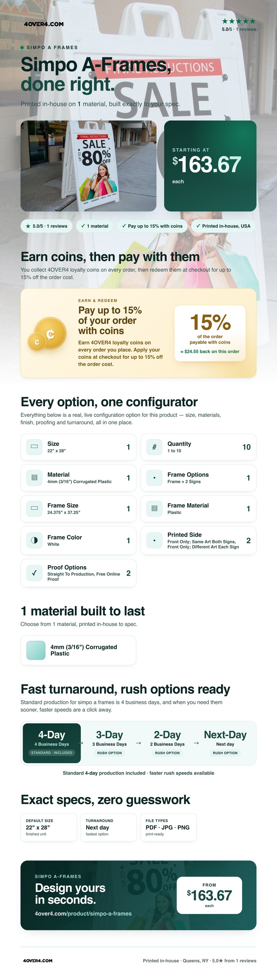 Simpo A-Frame pricing infographic