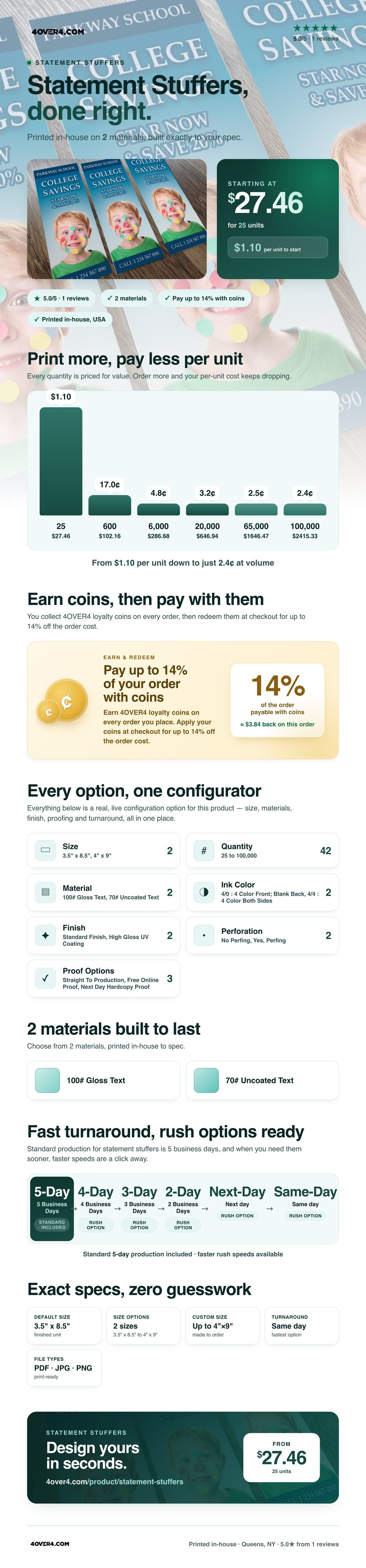 Statement Stuffers pricing infographic