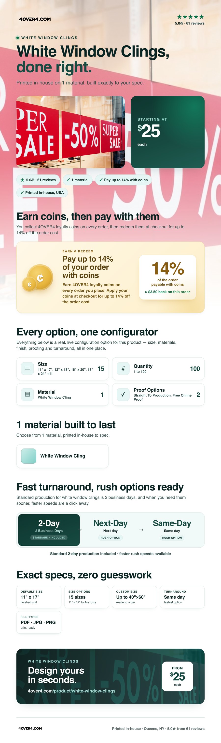 White Window Clings pricing infographic