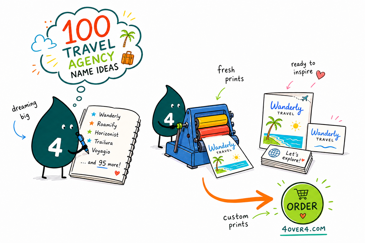 Wally from 4OVER4 helping a new travel agency pick a name and print it on travel agent business cards