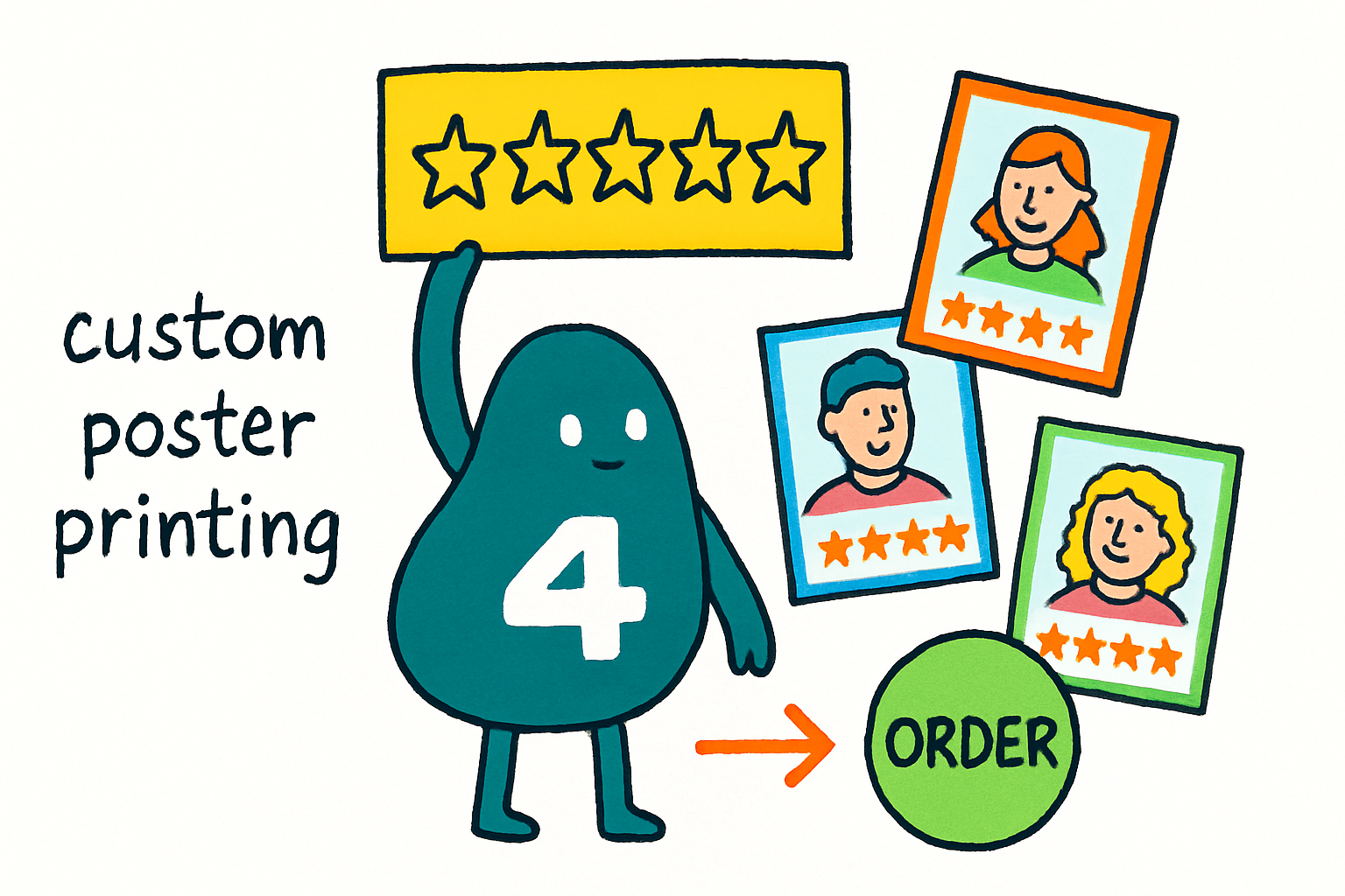 Wally from 4OVER4.COM weighs a poster against a 4.8 star rating to show the print quality buyers review