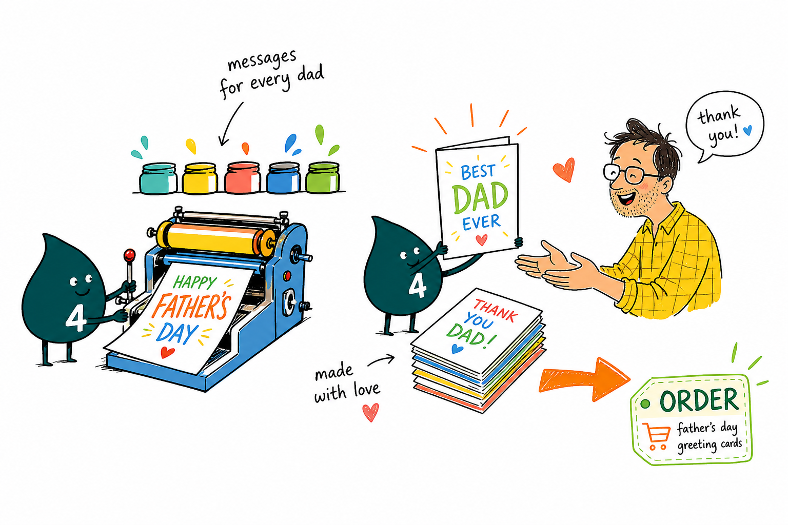 Wally from 4OVER4 helping choose a heartfelt Happy Father’s Day message and print it on a custom card