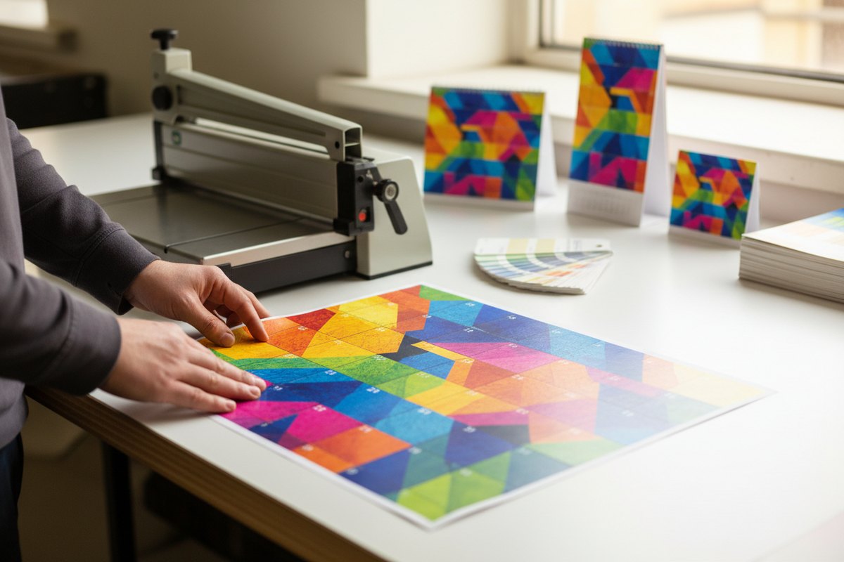 Custom-sized calendar being prepared for print at 4OVER4